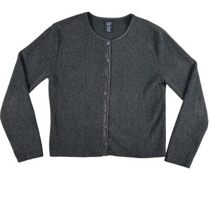 Vintage Gap Cardigan Sweater Womens XS Gray Satin Trim Button Front Knit